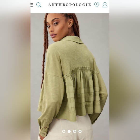 Pilcro Anthropologie 100%Cotton Pullover Long Sleeve Blouse Boho Olive Green S - Picture 7 of 16
